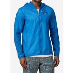New Patagonia Houdini Vessel Blue Nylon Full Zip Packable Hooded Rain Jacket